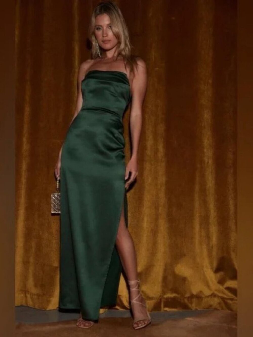 NWT 12th Tribe Savoy Emerald Satin Maxi Dress MEDIUM